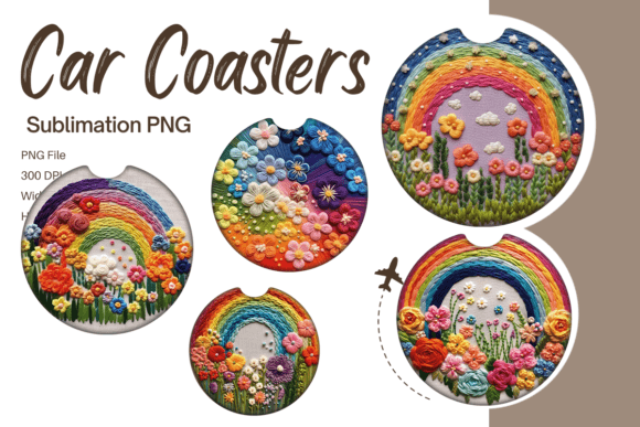 3D Rainbow Flower Embroidery Car Coaster